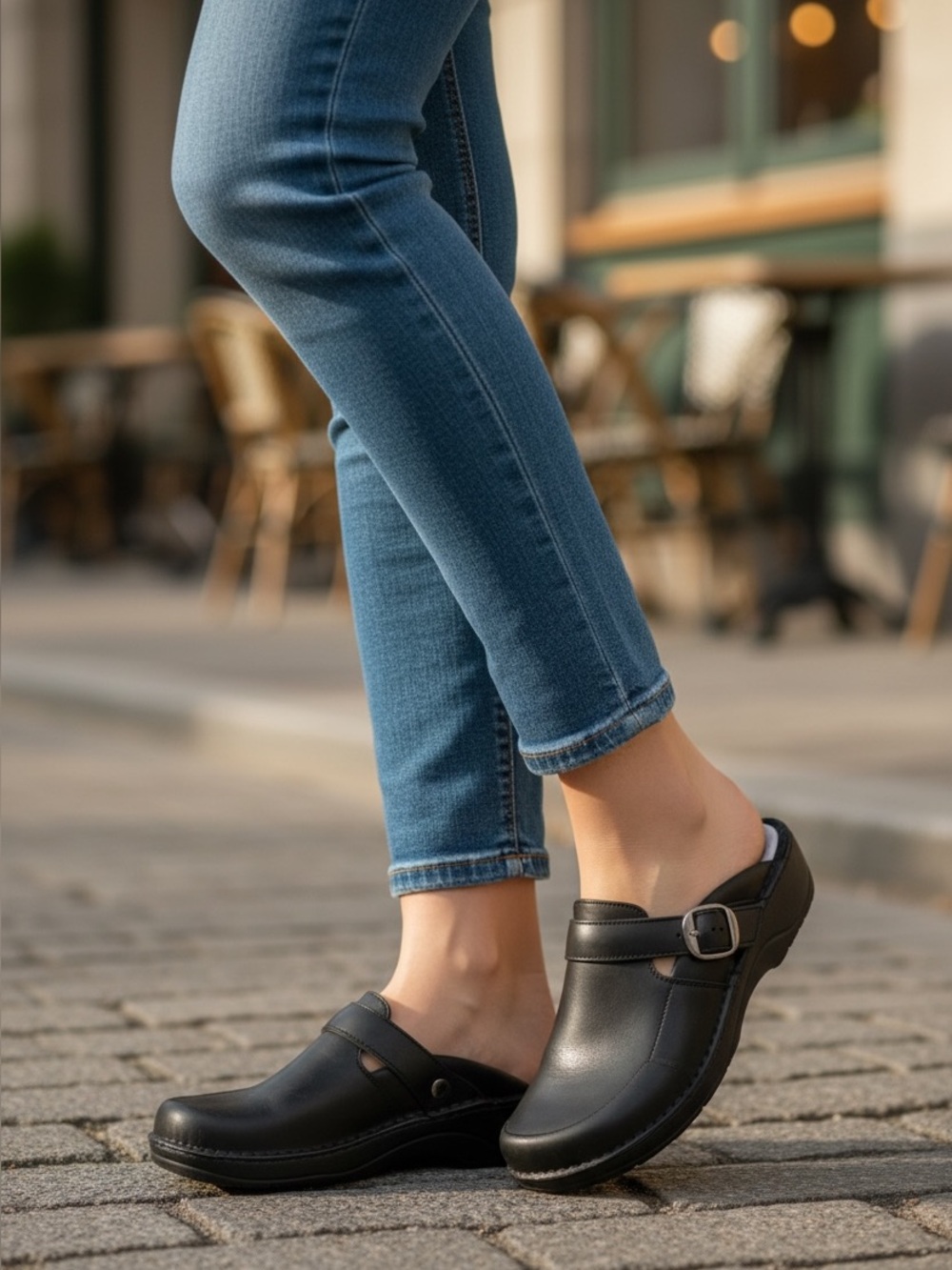 Alegria Black Slip-On Comfort Clog with Buckle